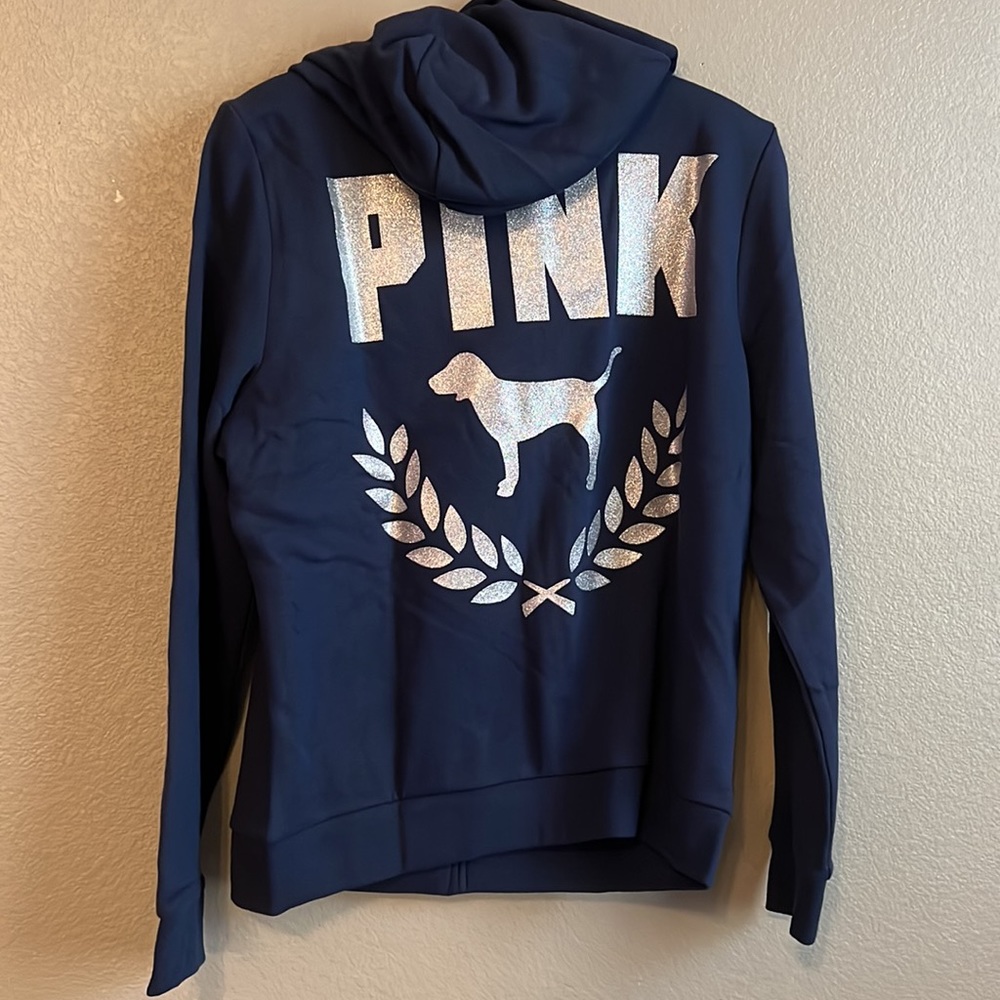 VS Pink bling logo navy blue fullzip hoodie jacket